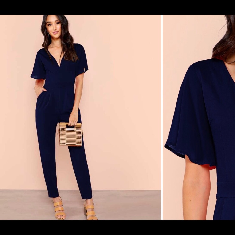 Flutter Sleeve Navy Blue Jumpsuit